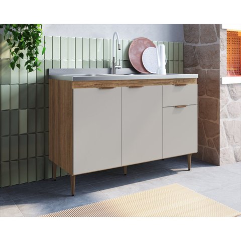 Armário Balcão 3 Portas 1 Gaveta 120cm Veneza Modulada Bege/Mel/Arenas