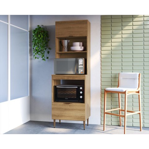 Torre Quente 1 Porta 1 Gaveta 2 Nichos para Forno 63cm Veneza Modulada Marrom/Mel