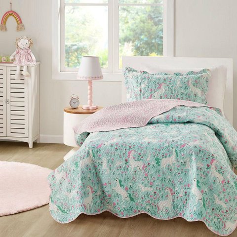 Kit Cobre Leito Colcha Bouti Solteiro Infantil 2 Peças - Unicórnio - 100% Poliéster