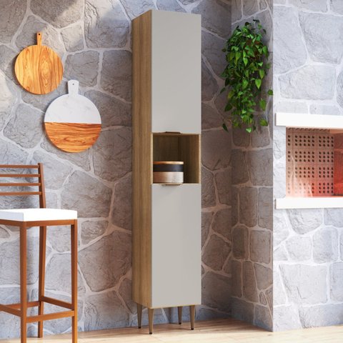 Armário Paneleiro 2 Portas 1 Nicho 35cm Veneza Modulada Bege/Mel/Arenas
