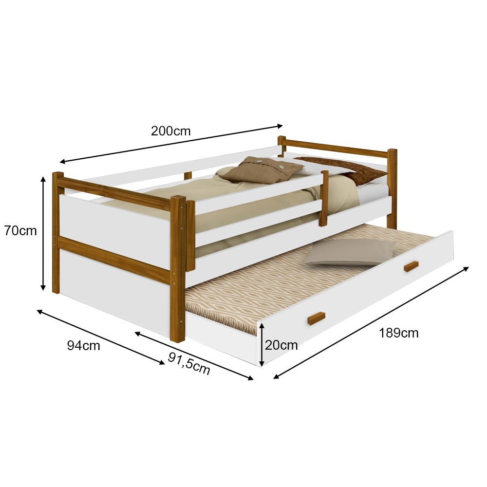 Cama Babá Infantil Bianca Solteiro C/ Cama Auxiliar Branco/amêndoa Acompanha Luminária Led - 3