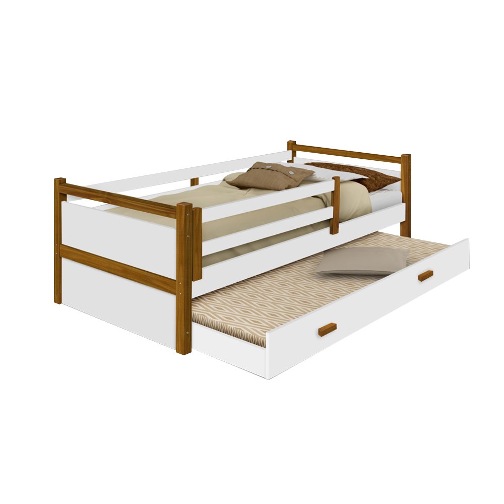 Cama Babá Infantil Bianca Solteiro C/ Cama Auxiliar Branco/amêndoa Acompanha Luminária Led - 2