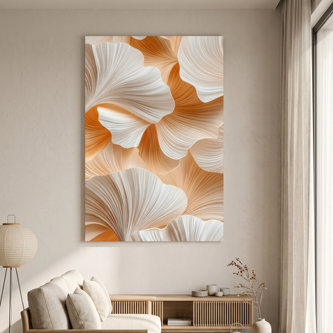Quadro Decorativo Sala Folhas Laranja Grande em Tecido Canvas Premium 60x90