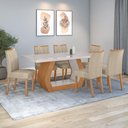 Ver imagem 1 de Conjunto Sala de Jantar Mesa Easy Tower 170x90cm Mdf/vidro com 6 Cadeira Armoni Linho Bege Amendoa/