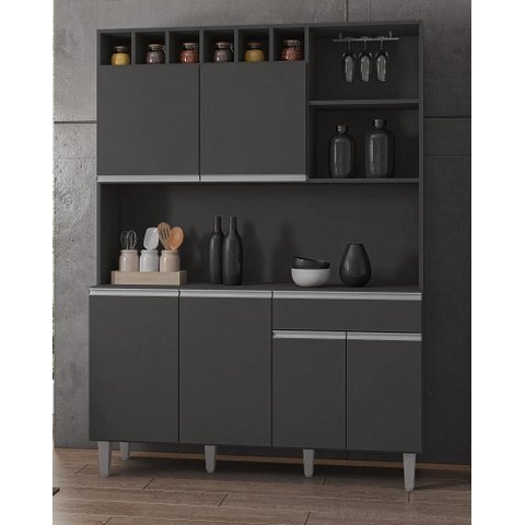Armário para Cozinha Kit Alice com Nichos Cinza Fosco Ajl