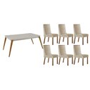 Ver imagem 1 de Sala Jantar Mesa Havana Tampo C/ Vidro Curvo 180cm+6 Cadeiras Dakota Madeira Naturale/off White -