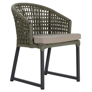 1 Cadeira Noronha Aluminio Micro Pintura Preta, Tr. Telinha Corda Nautica Verde Militar, Estofado -