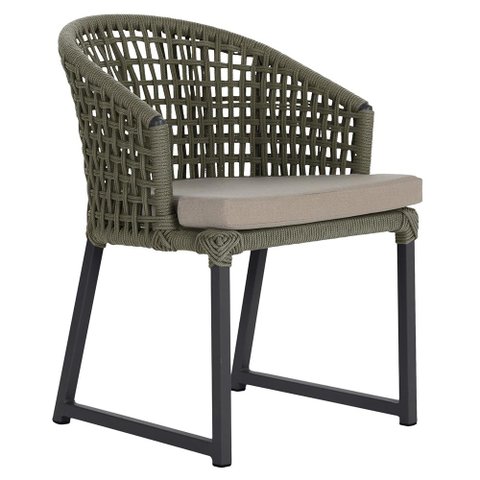 1 Cadeira Noronha Aluminio Micro Pintura Preta, Tr. Telinha Corda Nautica Verde Militar, Estofado -