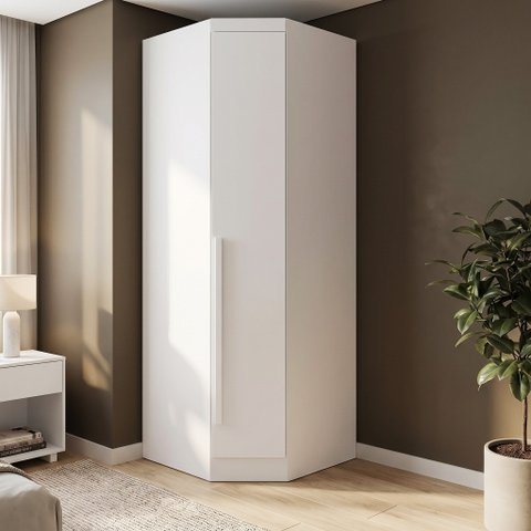 Guarda-Roupa Modulado de Canto Oblíquo 1 Porta 100% MDF Cairo Branco/Neve