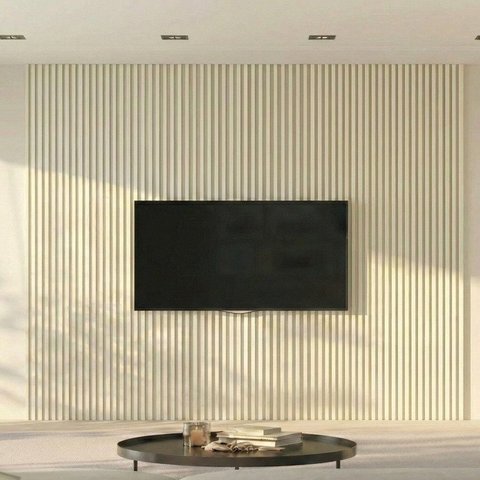 Painel para TV até 85 Polegadas Ripado 100% MDF 250CMX230CM Supremo Bege Off White