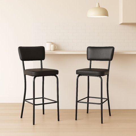 Conjunto 2 Banquetas Olivia Altura 73cm para Bar e Cozinha Preta com Assento Confortável Encosto Est