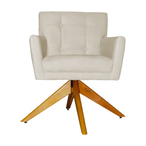 Poltrona Decorativa Onix Pés Giratório de Madeira Suede Bege - DS Estofados