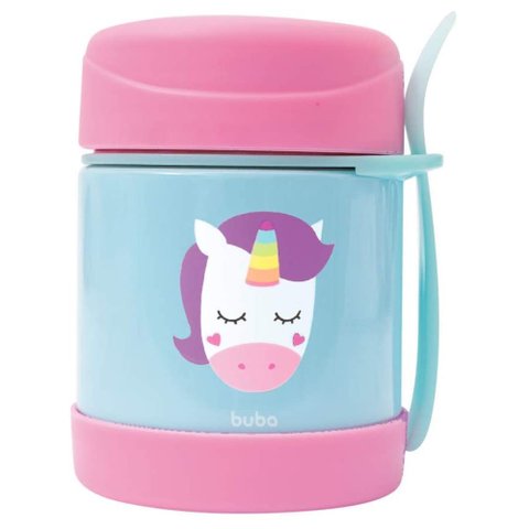 Pote Térmico Infantil Bebê Buba Animais Fun com Talher Leão Macaco Unicórnio Girafa Buba