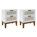 Ver imagem 1 de Kit 2 Mesas de Cabeceira 2 Gavetas Santorini Branco 45 Cm com Tela Indiana - Branco