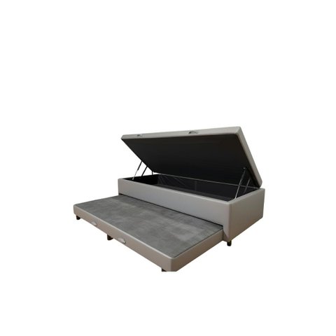 Cama Box Baú Solteiro com Auxiliar Conjugada | (188x88x42) - Corino Cinza