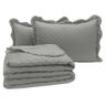 Kit Cobre Leito Colcha Perone Queen Dupla Face Toque de Pluma Micro Percal 300 Fios 3 Peças - Cinza - 1