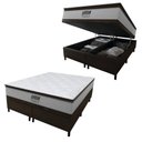 Ver imagem 1 de Cama Box Baú King Gazin Colchão Molas Ensacadas com Pillow Top Tower 193x203x75cm Branco-marrom