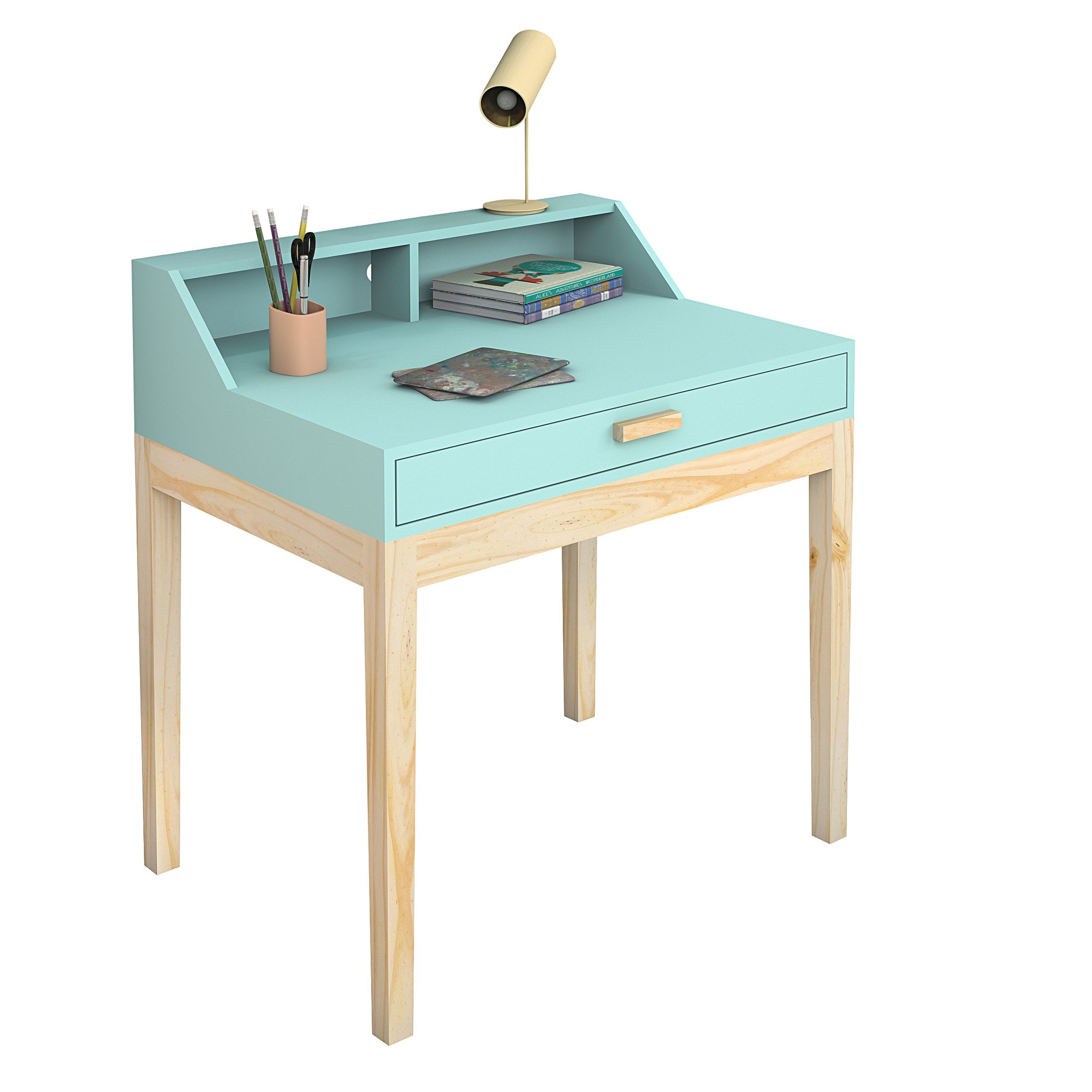 mesa de estudo com 1 gaveta teens decoração infantil menta