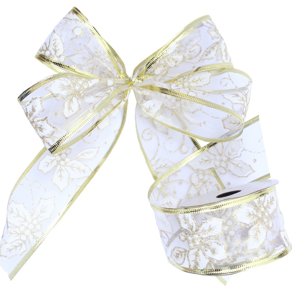 Kit 12 Rolo Fita Aramada Branca Dourada Decoração Natal 2,5m - 1