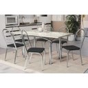 Ver imagem 1 de Conjunto: Mesa de Cozinha Elba Tampo Madeirado C/ Vidro 160cm e 6 Cadeiras Holanda Cromada/off White