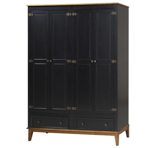 Armario Malibu 4 Portas e 2 Gavetas Cor Preto com Amendoa 204 Cm - 62384