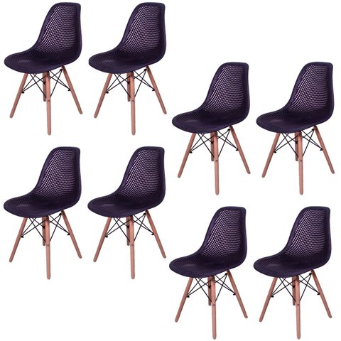 Kit 8 Cadeiras Charles Eames Eifell 130 Furadinha Cor:preta