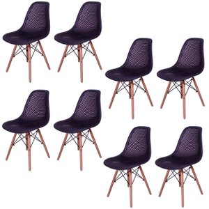 Kit 8 Cadeiras Charles Eames Eifell 130 Furadinha Cor:Preta