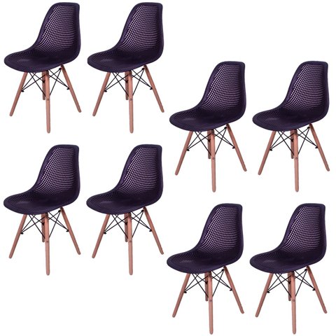 Kit 8 Cadeiras Charles Eames Eifell 130 Furadinha Cor:Preta