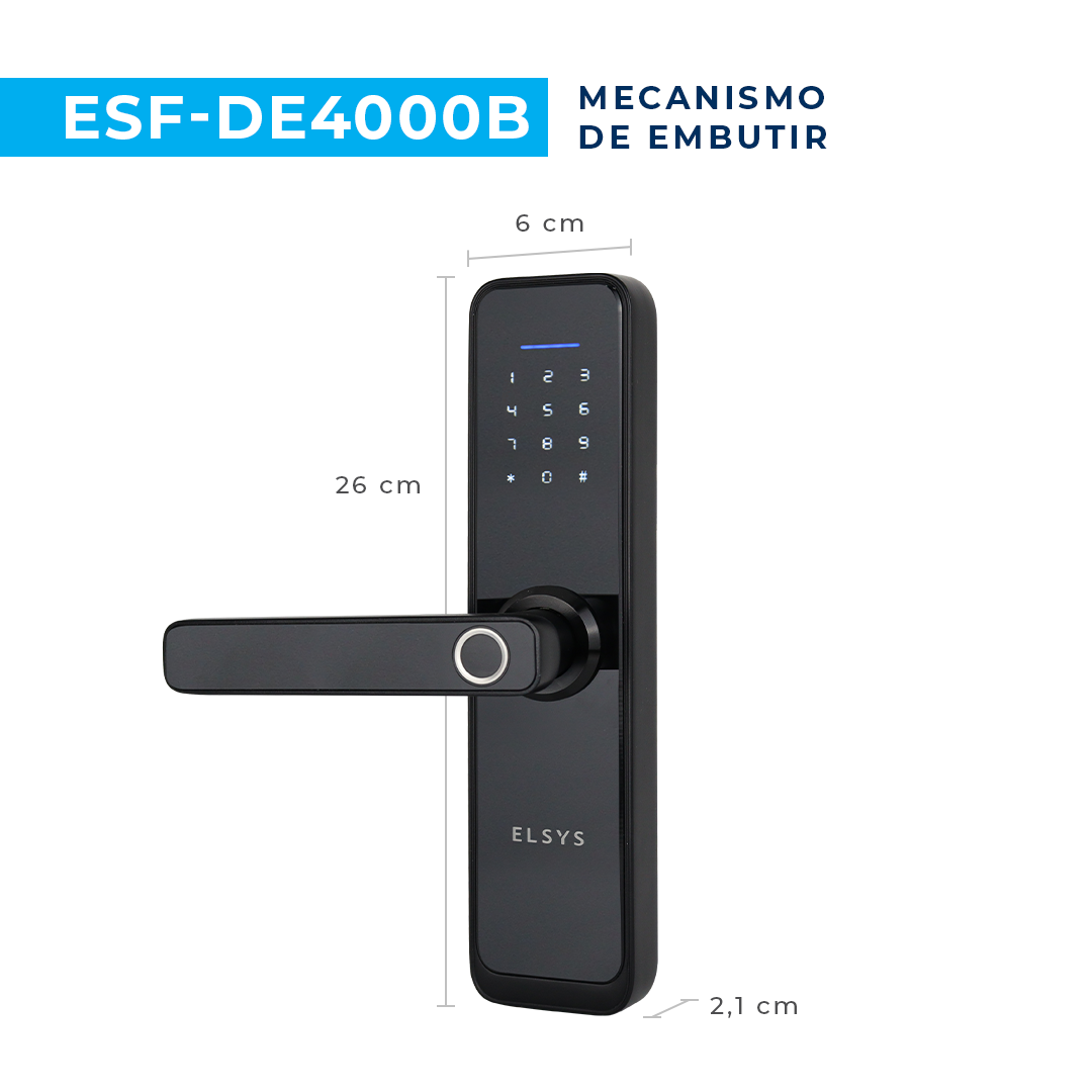 Fechadura Digital de Embutir Wi-fi Esf-de4000b + Instalação Preta Elsys - 7