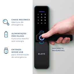 Fechadura Digital de Embutir Wi-fi Esf-de4000b + Instalação Preta Elsys - 5