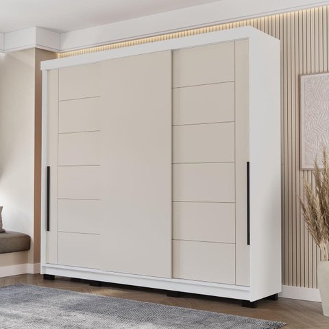 Roupeiro Lisboa 3 Portas de Correr 4 Gavetas 217x213cm Branco/Creme 240846