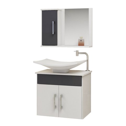 Gabinete Banheiro Bali 50 Cm Armário com Espelheira e Cuba:titanium