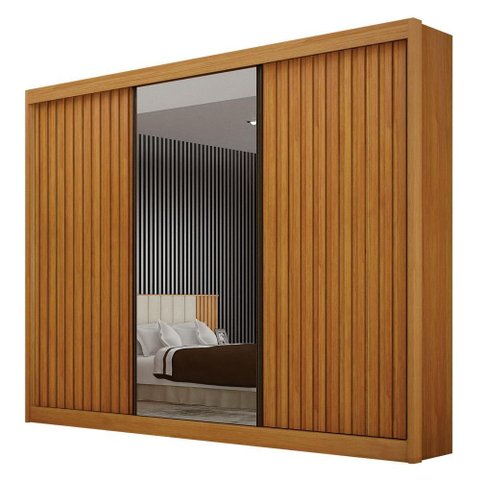 Guarda Roupa Casal 3 Portas San Marino Gold 6 Gavetas Cinamomo Ripado com Espelho - Leifer