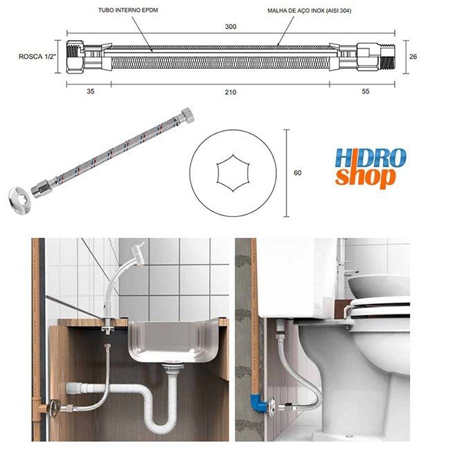 Ligação Flexível para Água MxF 1/2 x 25 Cm - 250106 - 2