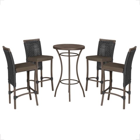Mesa Bistrô e 4 Banquetas Roma Marrom Corda Náutica Estofado 9 Trama Original