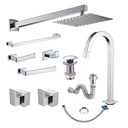 Ver imagem 1 de Kit Completo para Banheiro Lavatório com Acessórios e Ducha Gás Solar Slim 20x20 Inox Metal Premium