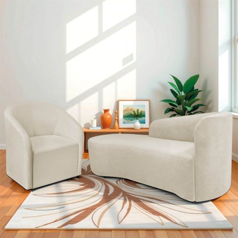 Kit Sofá Curvo França 180cm L.e e Poltrona Luiza Max Conforto, Elegância e Design Moderno Bouclé