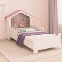 Ver imagem 1 de Cama Juvenil Magia com Colchão Cabeceira Casinha com Nichos e Proteção Lateral para Quarto Infantil