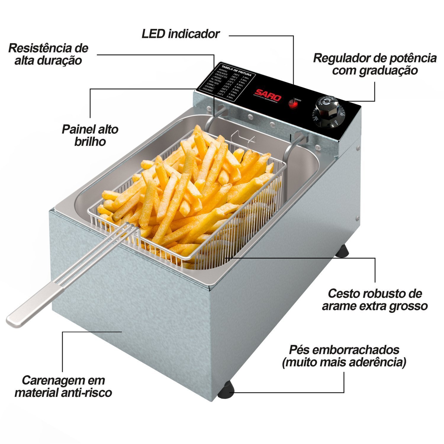 Fritadeira Elétrica 2500W 1 Cuba 5,0 litros 127V 50-60 Hz FR11 Saro - 4