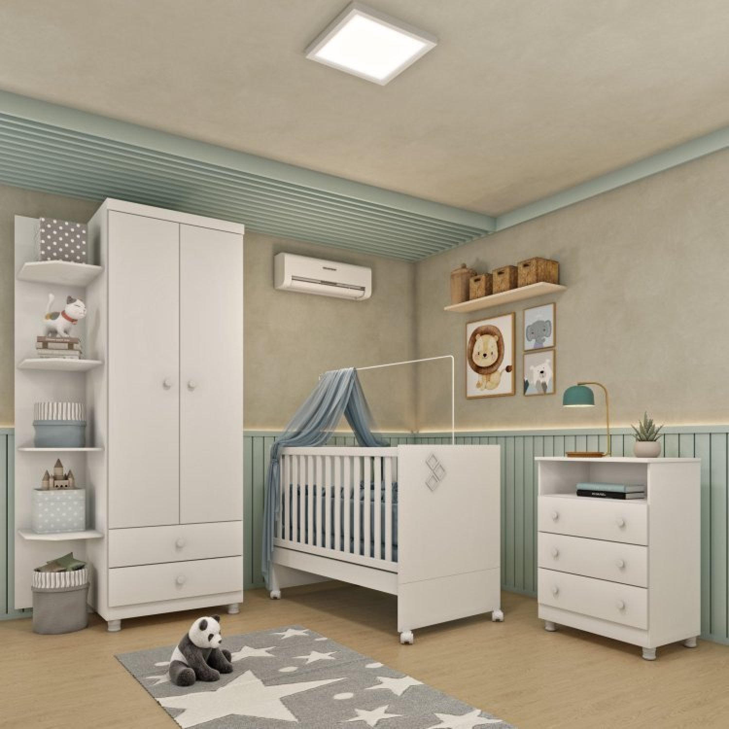 Quarto de Bebê Completo Berço Guarda Roupa 2 Portas Cômoda 3 Gavetas Doçura com Pés Tcil Móveis - 1