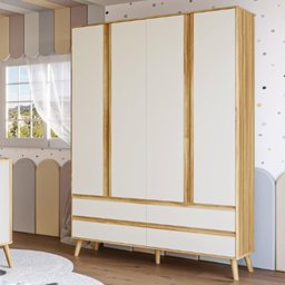 Guarda Roupa Infantil Théo 4 Portas Peroba Amêndoa/off White - 3