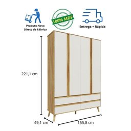 Guarda Roupa Infantil Théo 4 Portas Peroba Amêndoa/off White - 4