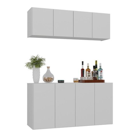 Kit Bar Armário Aéreo e Aparador 4 Portas Multimóveis Mp1075 Branco