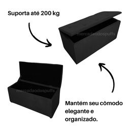 Bau Solteiro Suede Pé de Cama Guarda Volumes Assento - Preto - 3