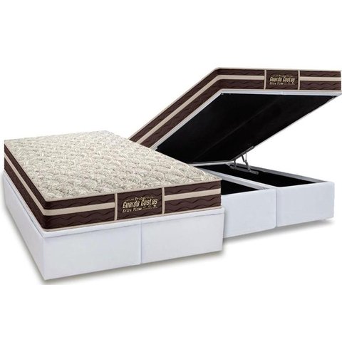 Cama Box Baú King: Colchão Ortopédico Probel Guarda Costas Extra Firme + Base CRC Courano White(193x