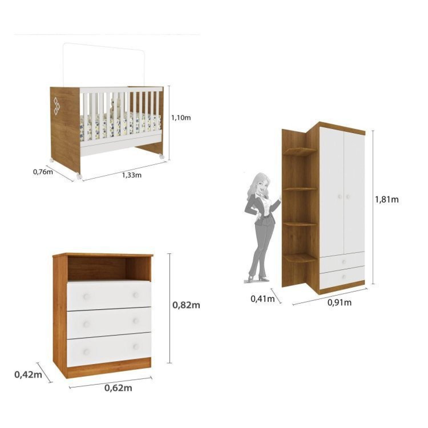 Quarto de Bebê Completo Berço Guarda Roupa 2 Portas Cômoda Doçura Tcil Móveis - 3