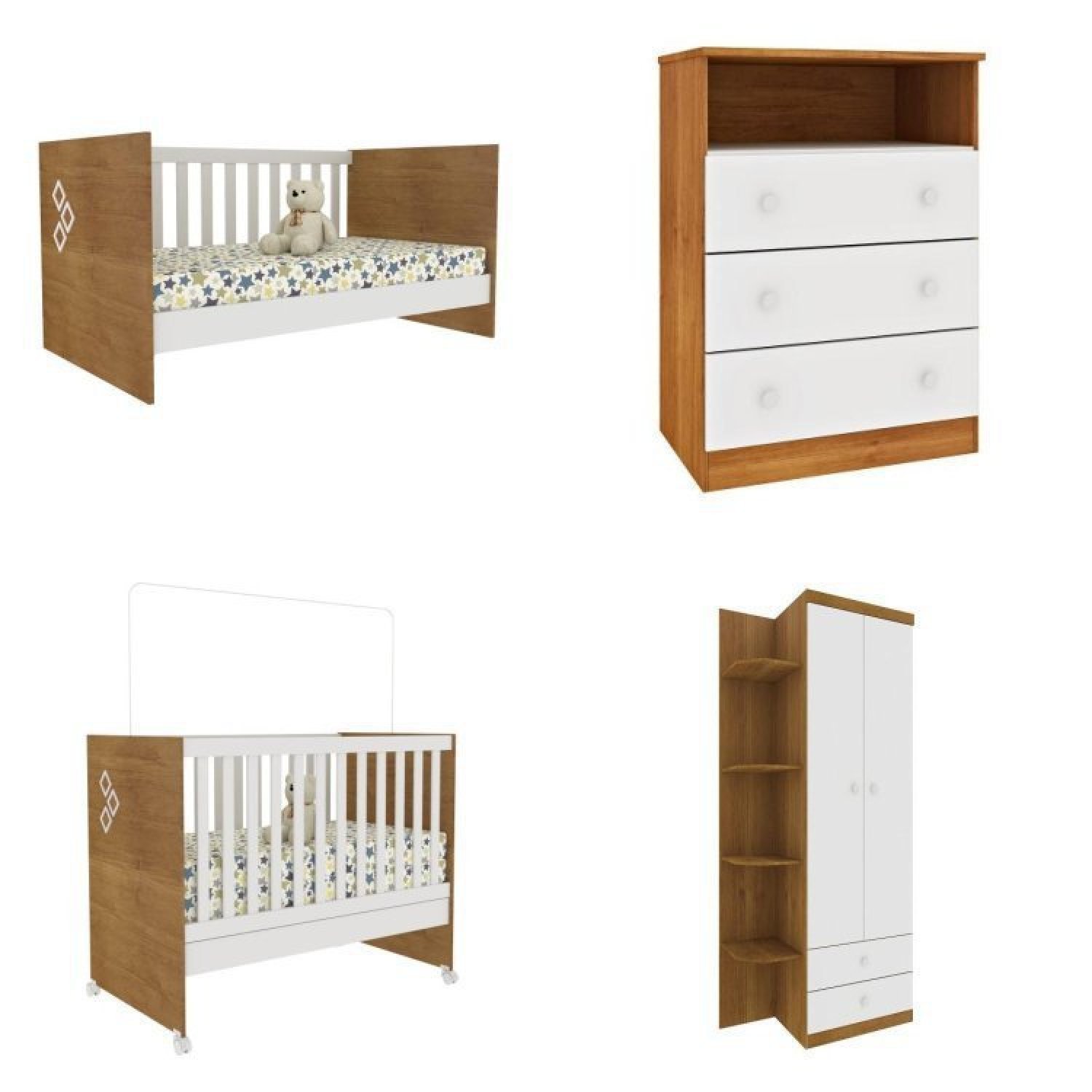 Quarto de Bebê Completo Berço Guarda Roupa 2 Portas Cômoda Doçura Tcil Móveis - 2