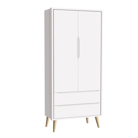 Guarda Roupa Infantil Theo 2 Portas Branco Acetinado com Pés Madeira Natural - Reller