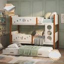 Ver imagem 2 de Beliche Solteiro Star com Cama Auxiliar e 2 Colchões + Luminária Nuvem - Branco Mel
