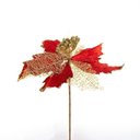 Ver imagem 2 de Kit 2 Flores com Cabo Artificial Brilho Natal Vermelha 24cm